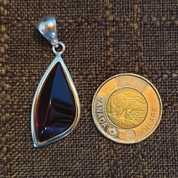 2'' Elegant Vintage 925 Sterling Silver Baltic Cherry Amber Modernist Pendant - Picture 7 of 11